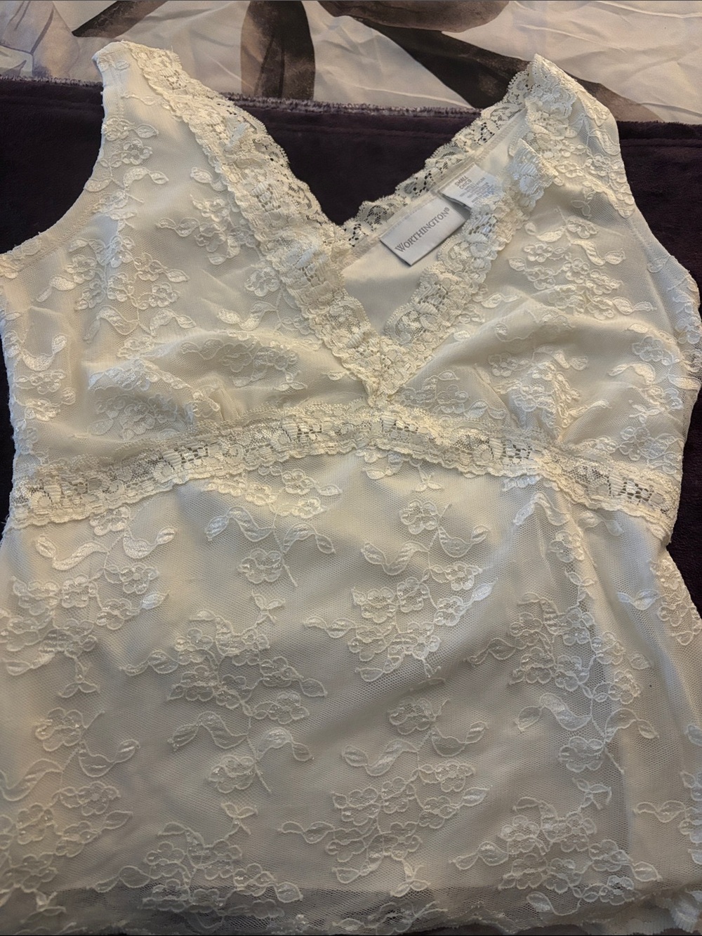 Worthington Ivory Lace Strapless V-Neck Top